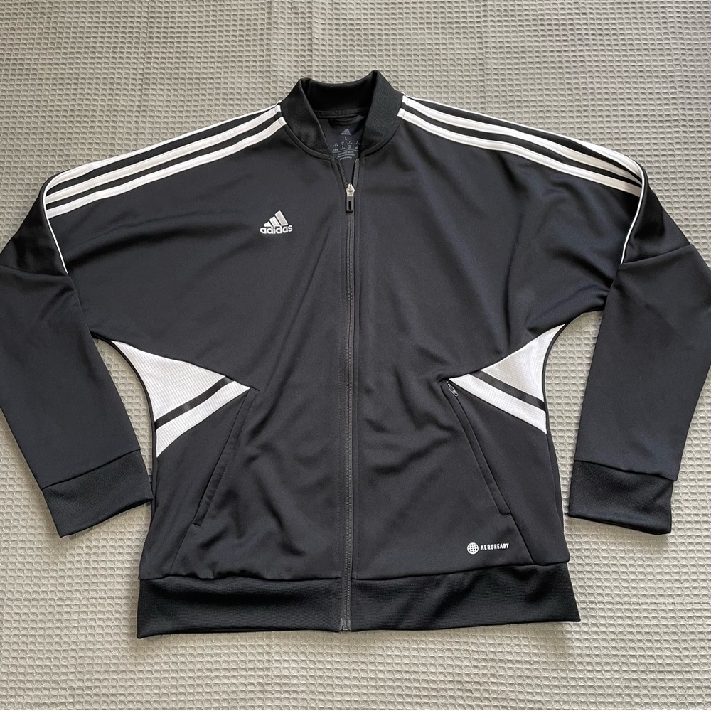 Adidas‎ Track Jacket Large Womens Condivo 22 Black White Full Zip Aeroready